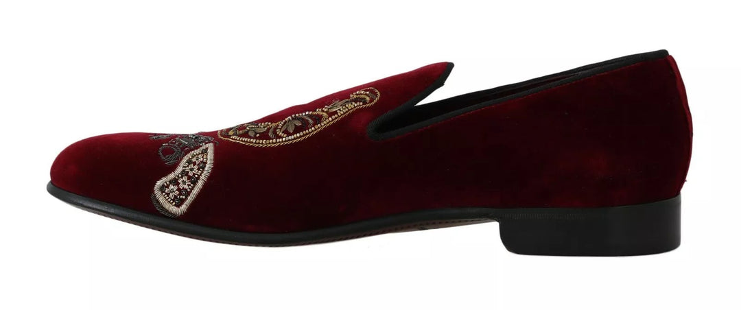 Burgundy velvet sequin men's loafers