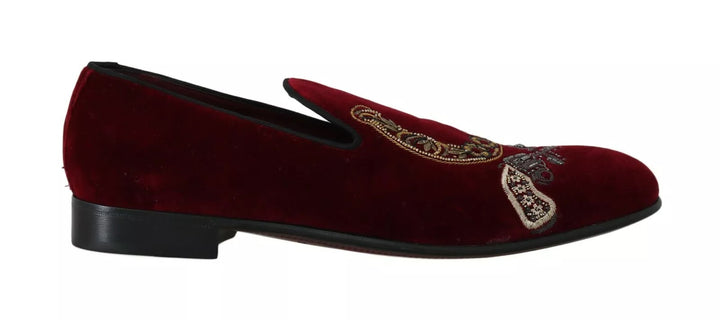 Burgundy velvet sequin men's loafers