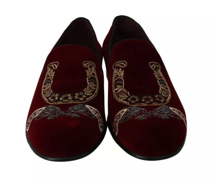 Burgundy velvet sequin men's loafers
