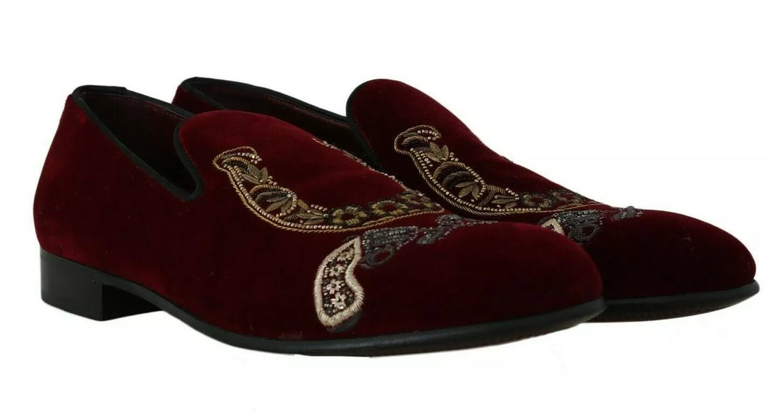 Burgundy velvet sequin men's loafers