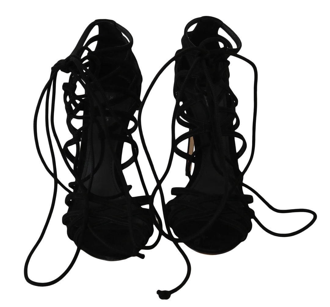 Elegant black suede gladiator stilettos