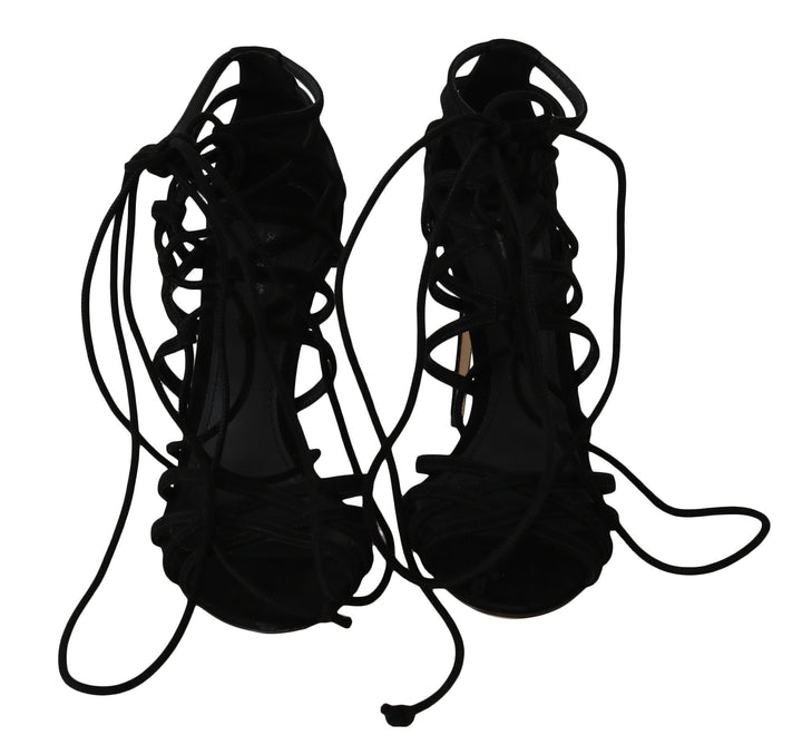 Elegant black suede gladiator stilettos