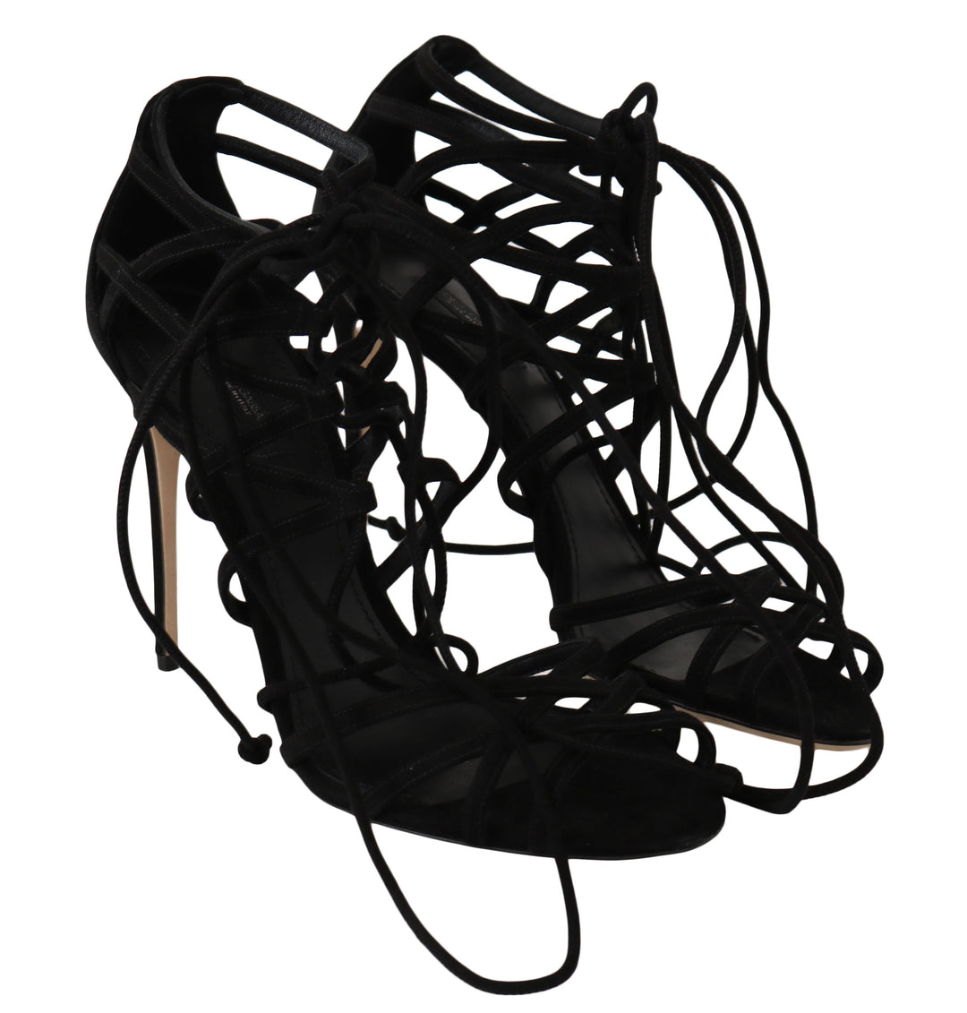 Elegant black suede gladiator stilettos
