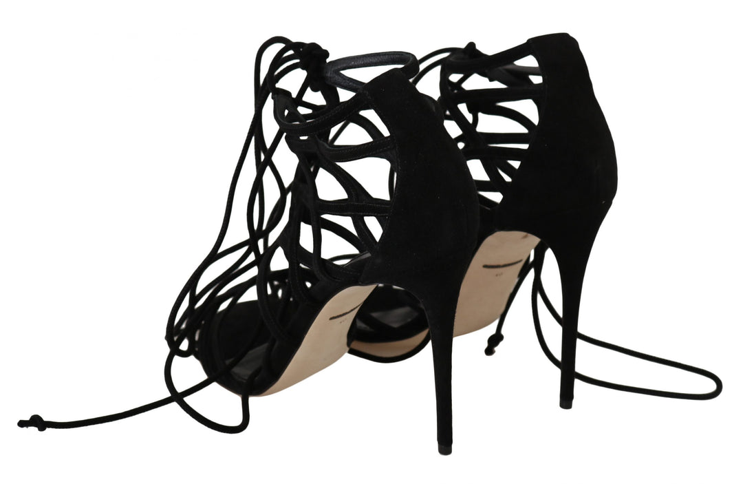 Elegant black suede gladiator stilettos