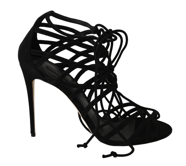 Elegant black suede gladiator stilettos