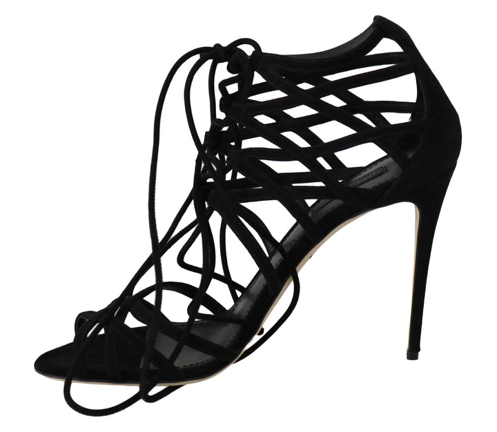 Elegant black suede gladiator stilettos