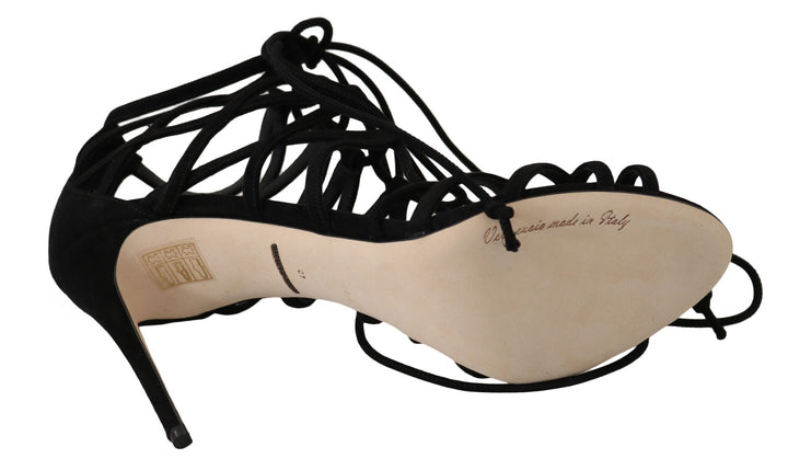 Elegant black suede gladiator stilettos