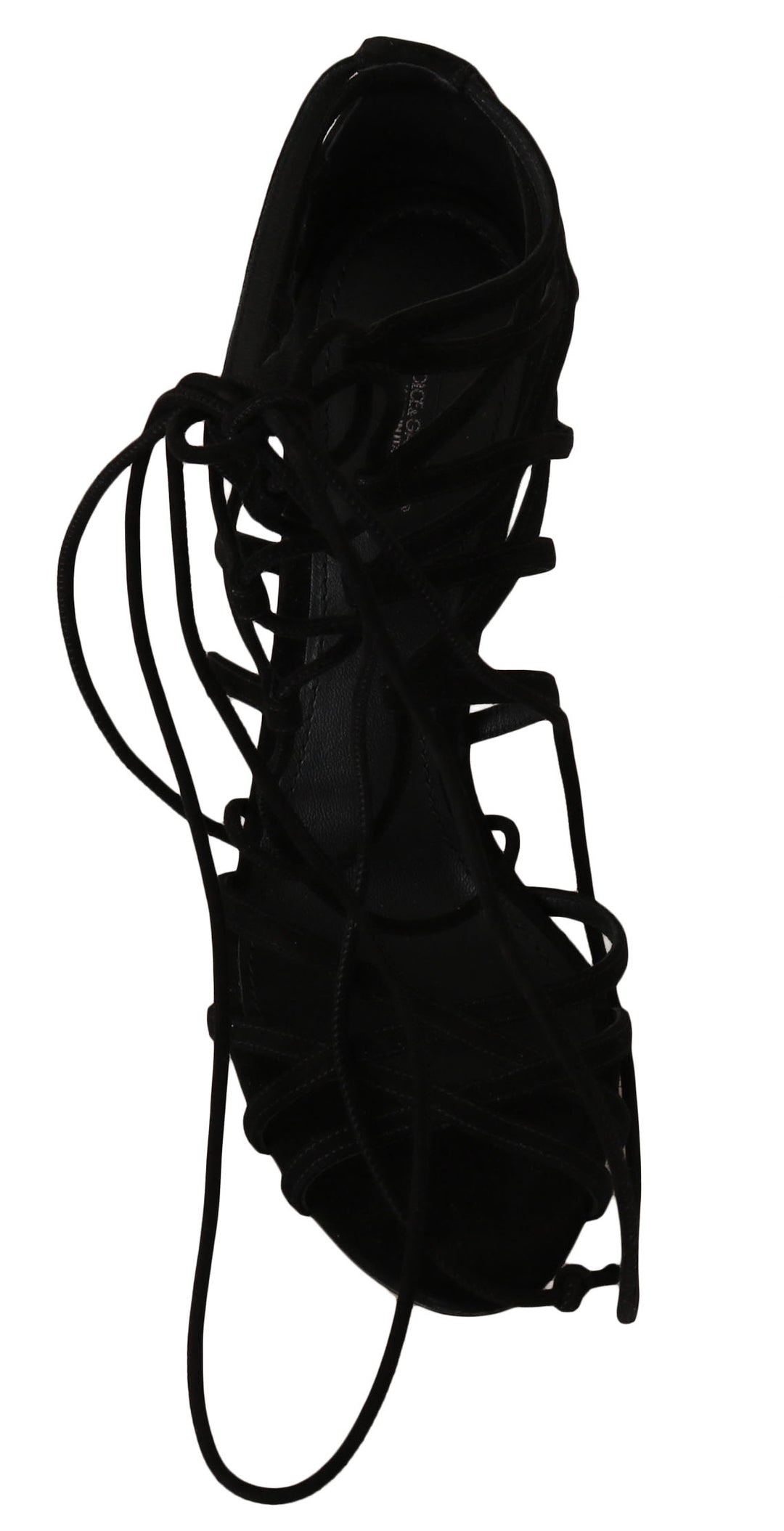 Elegant black suede gladiator stilettos