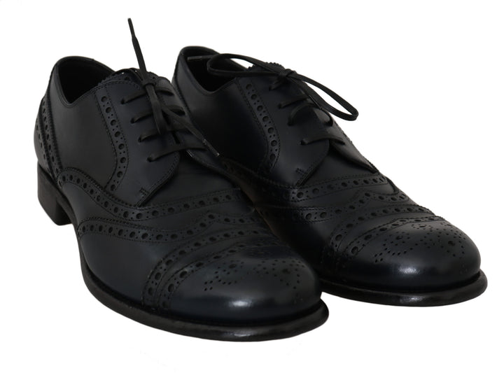 Dolce & Gabbana Elegante Derby-Schuhe aus blauem Leder mit Flügelspitze