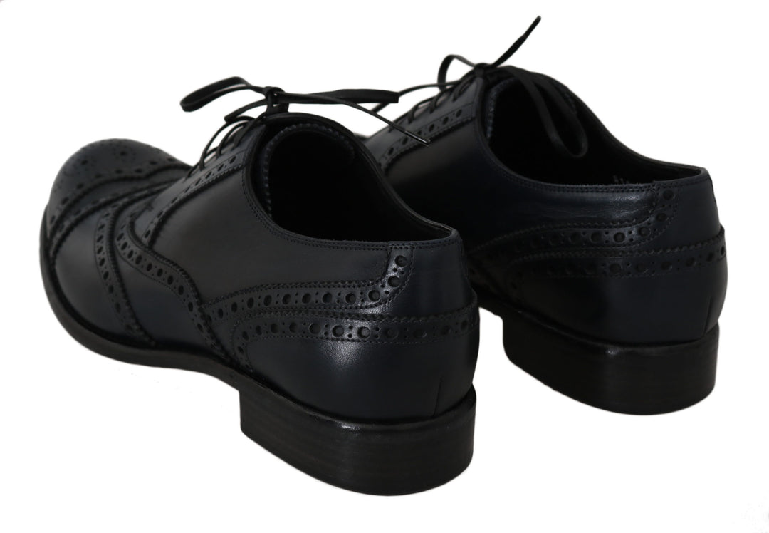 Dolce & Gabbana Elegante Derby-Schuhe aus blauem Leder mit Flügelspitze