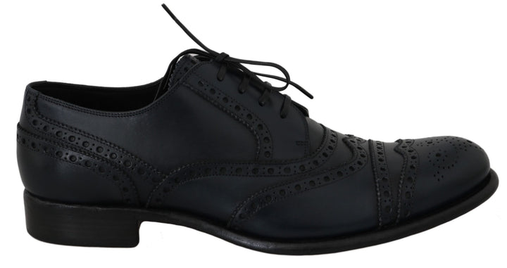 Dolce & Gabbana Elegante Derby-Schuhe aus blauem Leder mit Flügelspitze