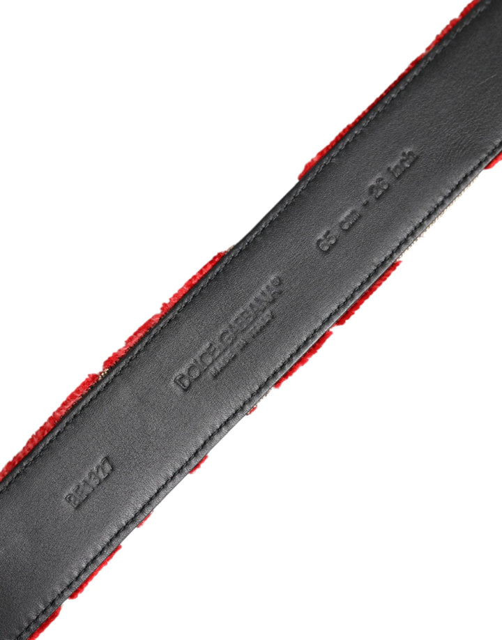 Roter Viskosegürtel mit silberner DG-Logo-Metallschnalle