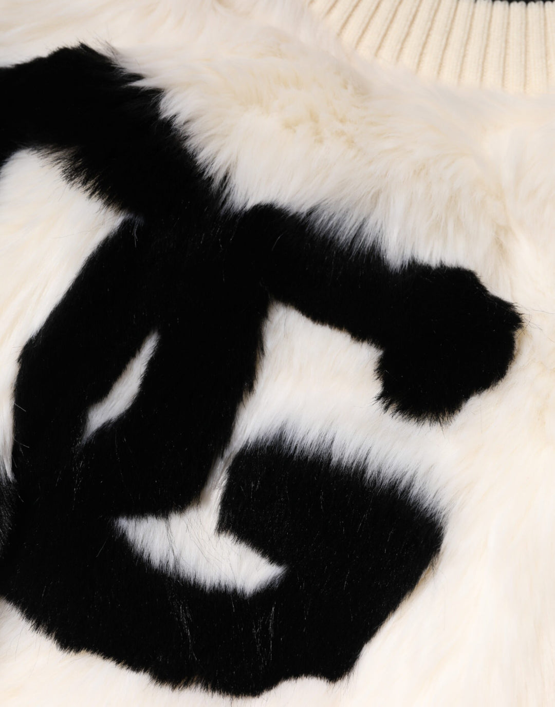 Weißer Cropped DG Sweatshirt Pullover aus Kunstfell