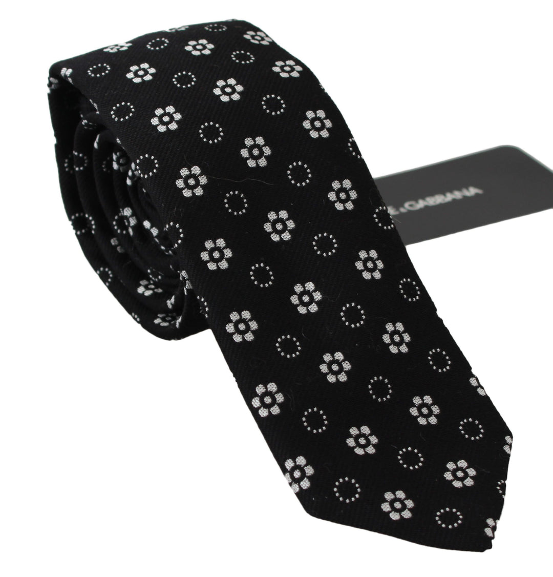 Elegante Schwarze Seidenkrawatte mit Blumenmuster