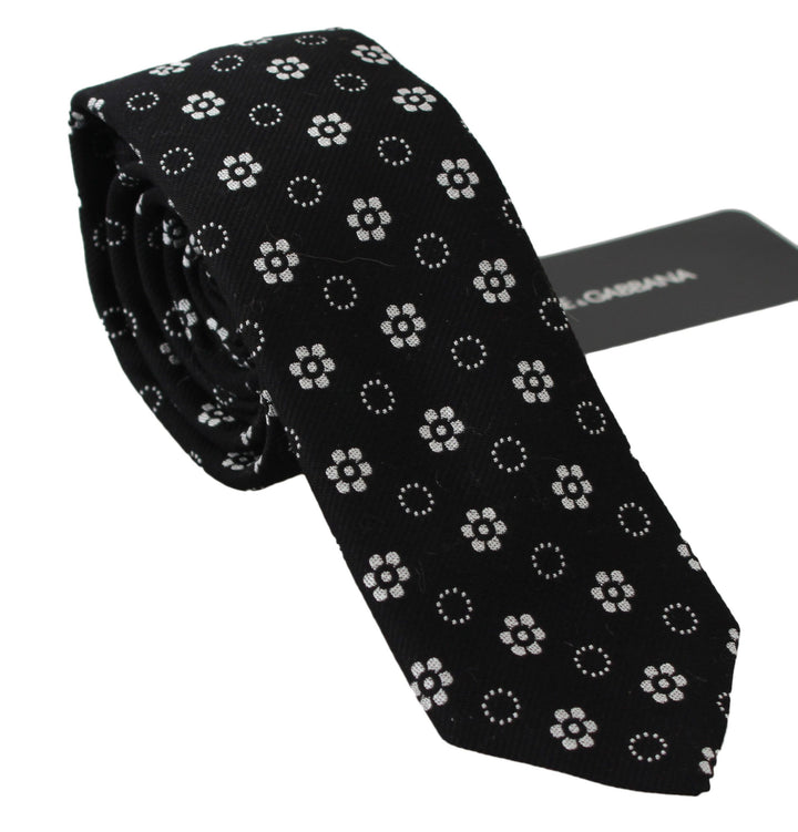 Elegante Schwarze Seidenkrawatte mit Blumenmuster