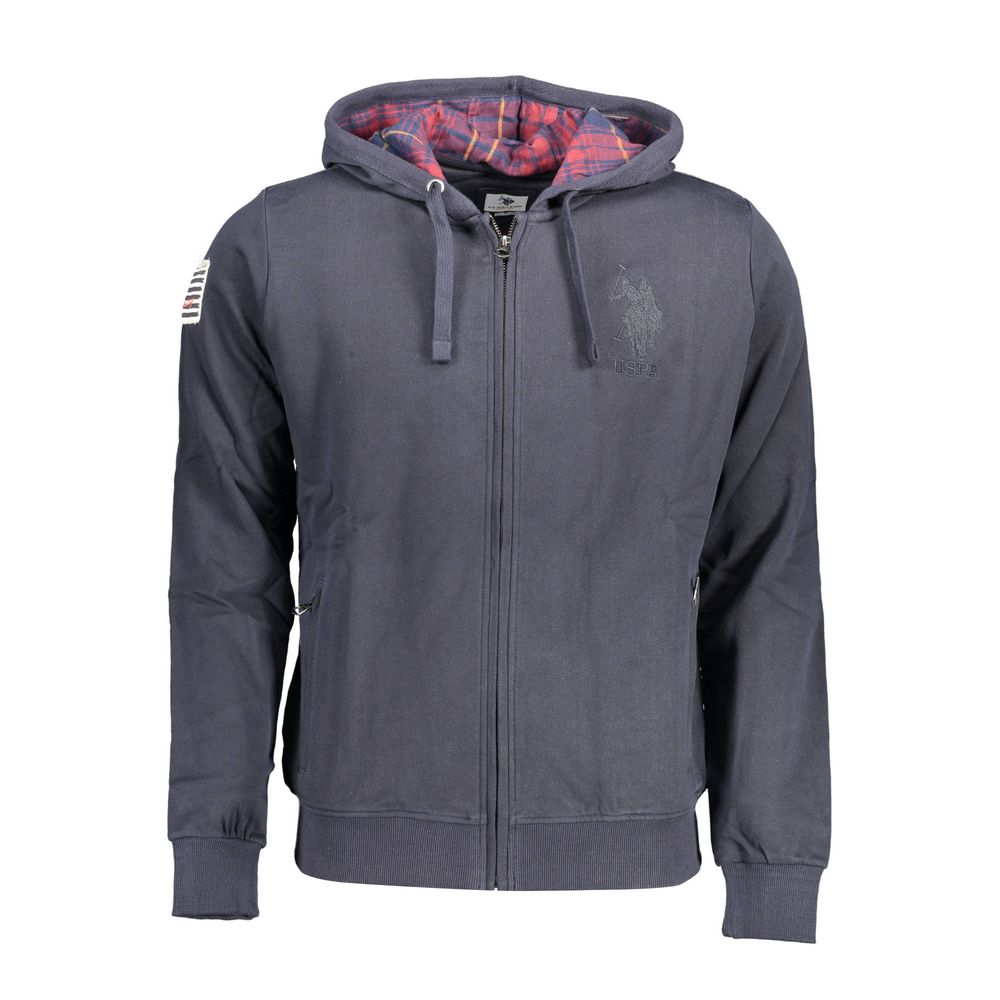 "Blauer Baumwollpullover für Männer mit gesticktem Reißverschluss und Taschen"