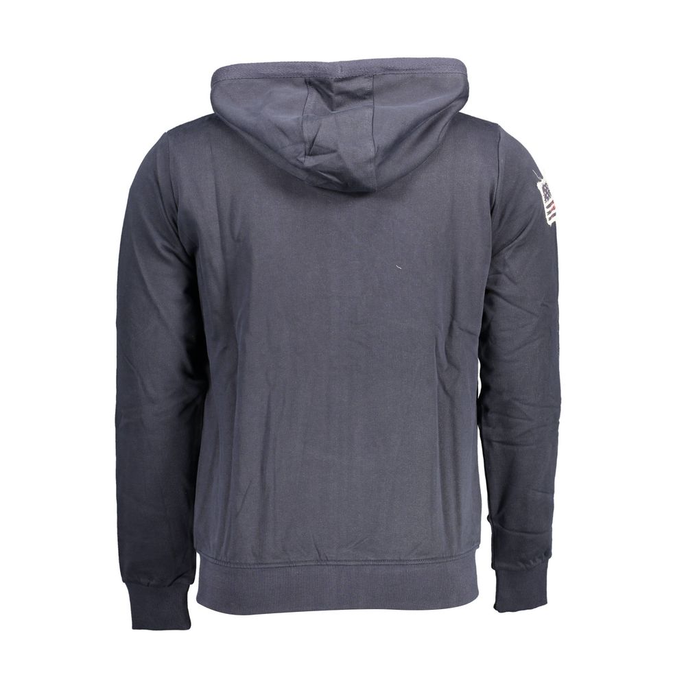 "Blauer Baumwollpullover für Männer mit gesticktem Reißverschluss und Taschen"