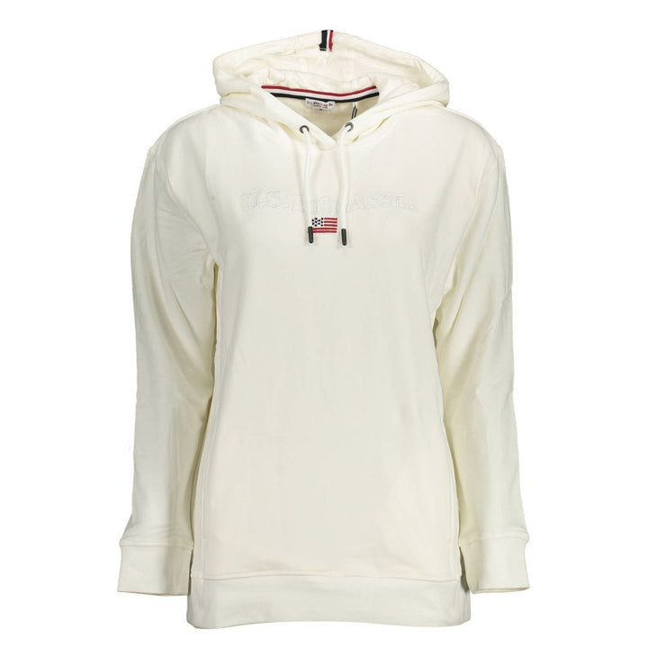 Weißer Baumwollpullover für Frauen mit Kapuze und Taschen