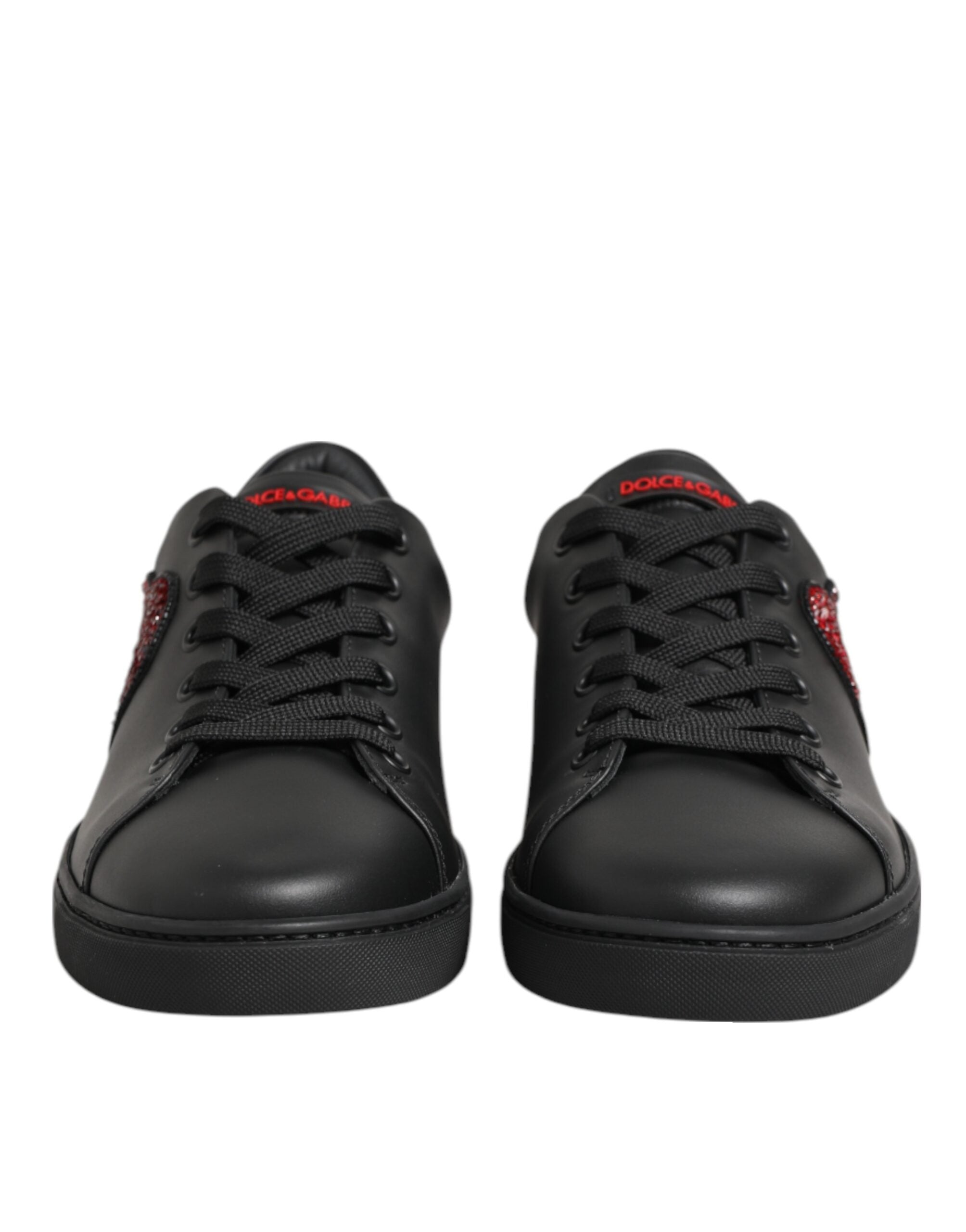 Schwarz Leder Crystal Heart Low Top Sneakers Schuhe