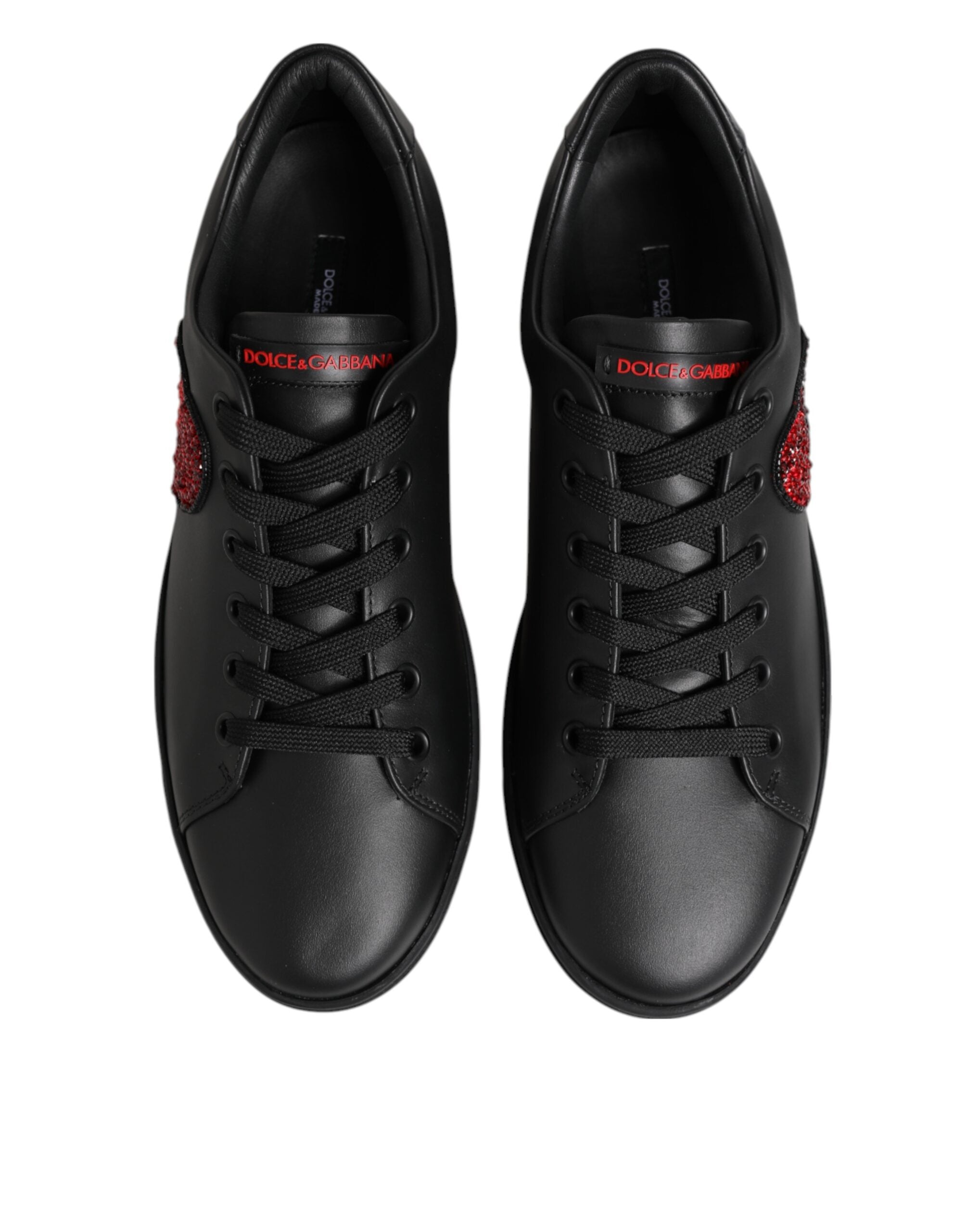 Schwarz Leder Crystal Heart Low Top Sneakers Schuhe