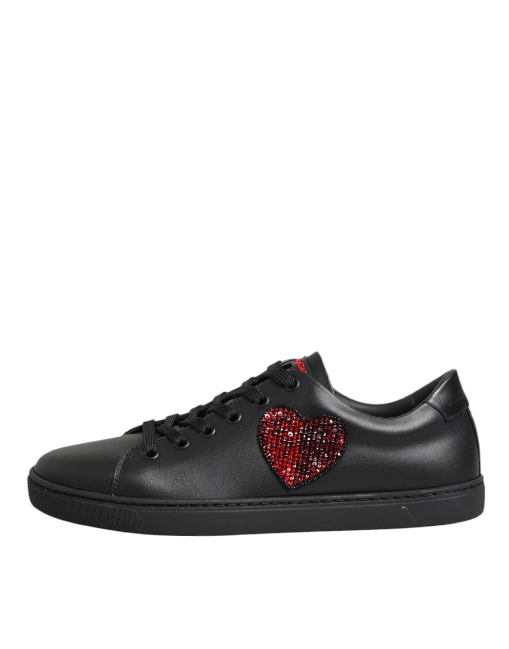 Schwarz Leder Crystal Heart Low Top Sneakers Schuhe