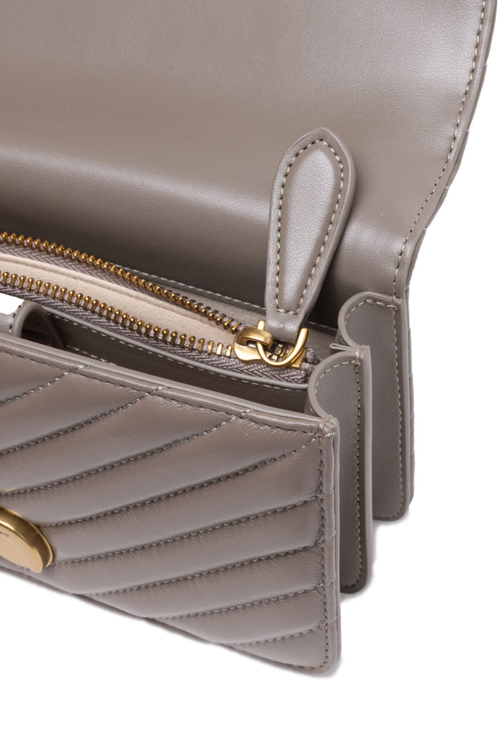 Graue Leder Love One Mini Umhängetasche