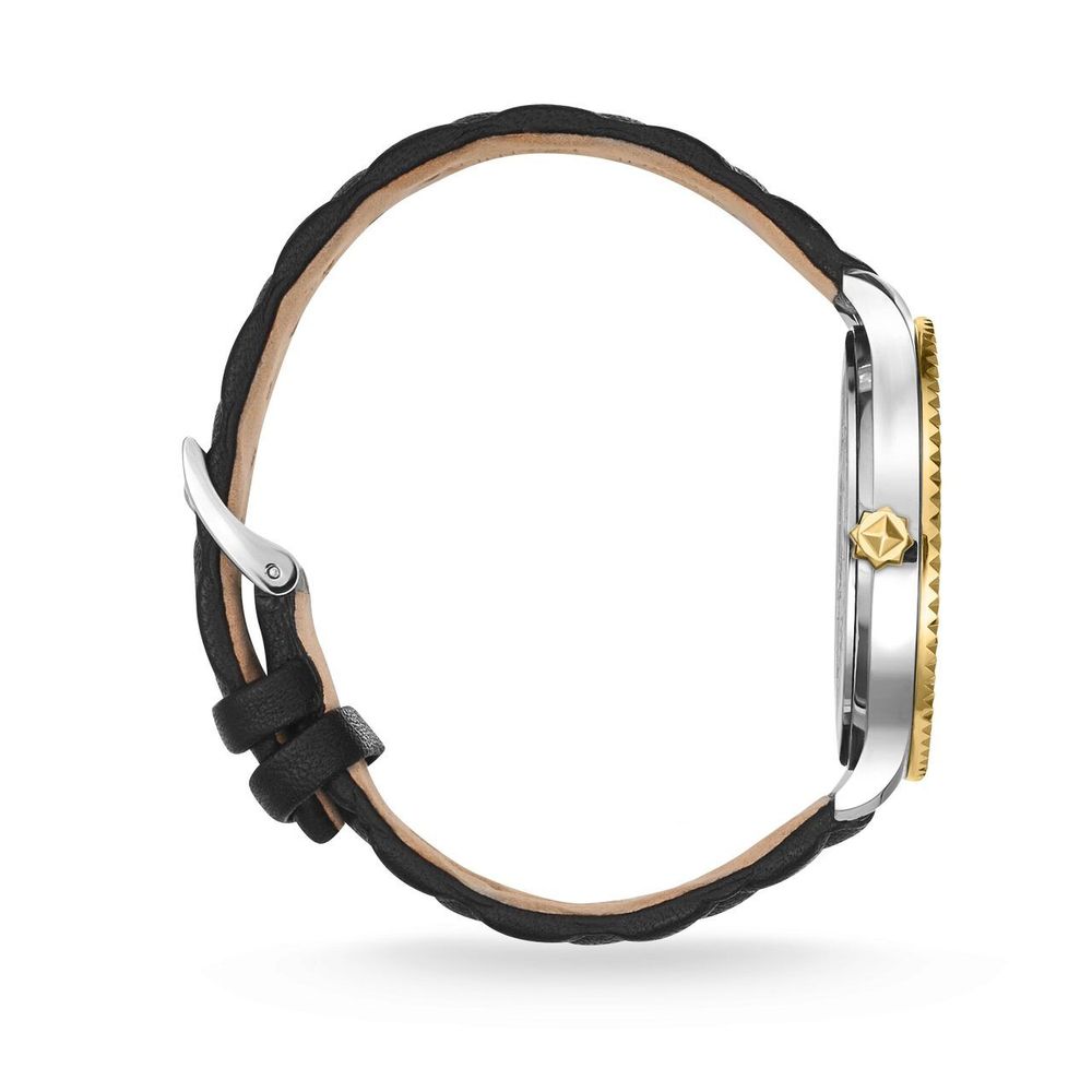 Schwarze Leder-Kleidungsuhr